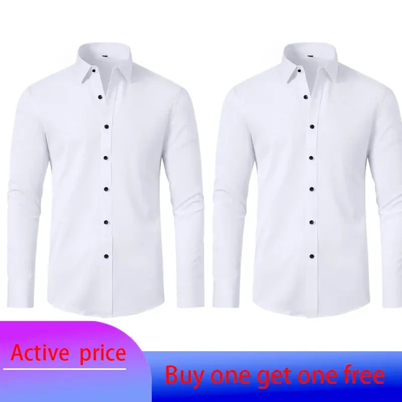 6xl summer black White Oversize men's long-sleeved Dress shirt High quality elastic force non-iron business casual
