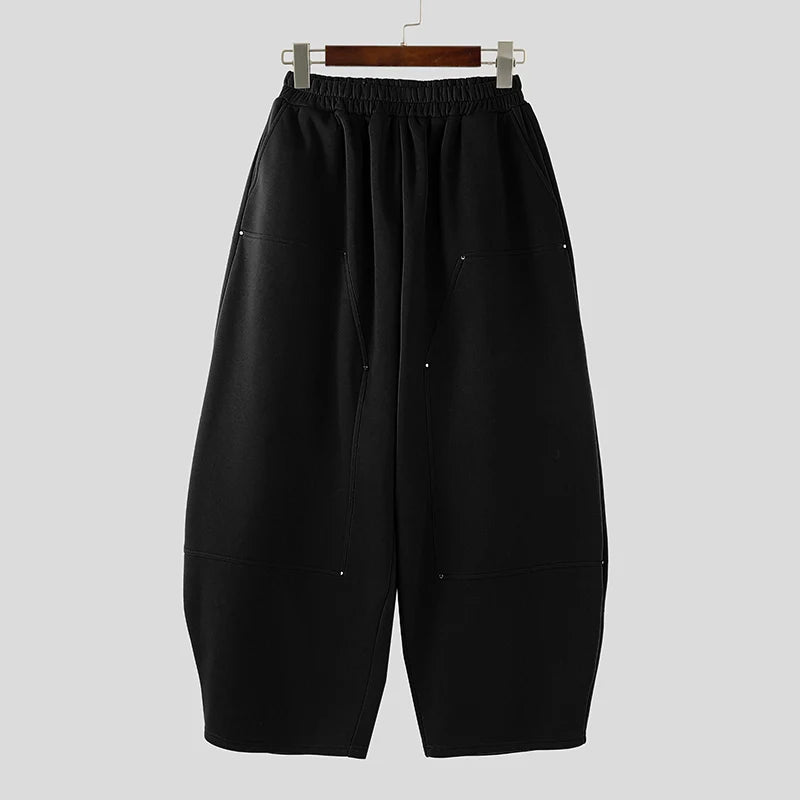 INCERUN Men Wide Leg Pants Elastic Waist Joggers