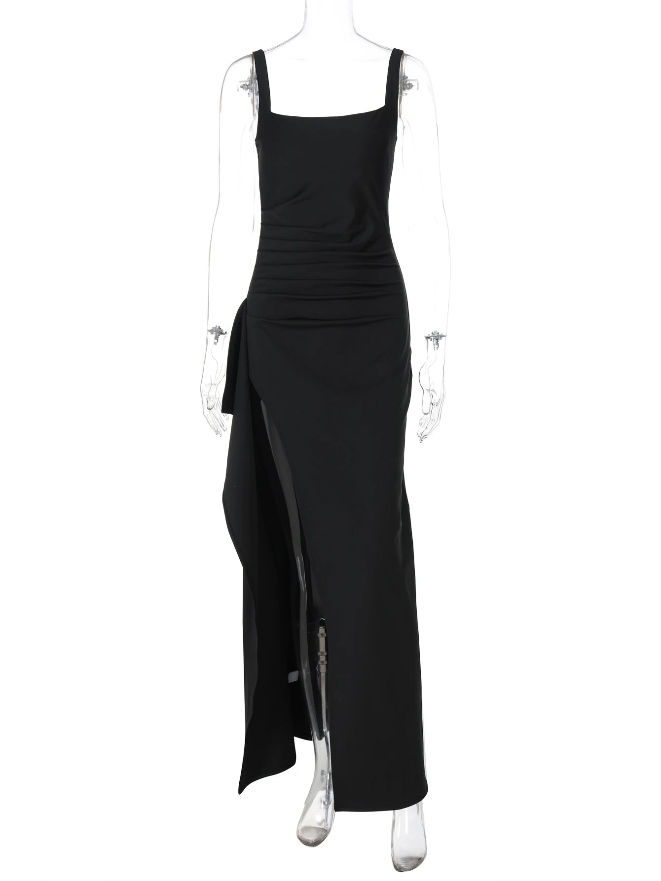 Hugcitar Women Elegant Solid Straps Slit Ruched