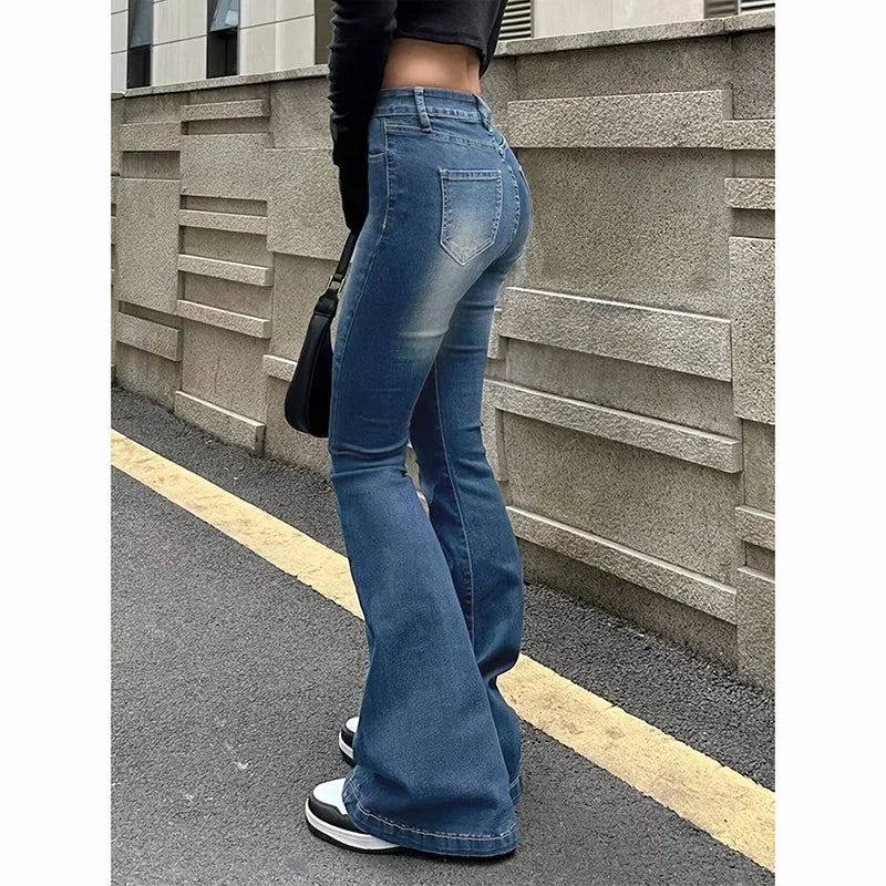 High Waist Flared Jeans Female Stretchy Bootcut Denim Pants Women
