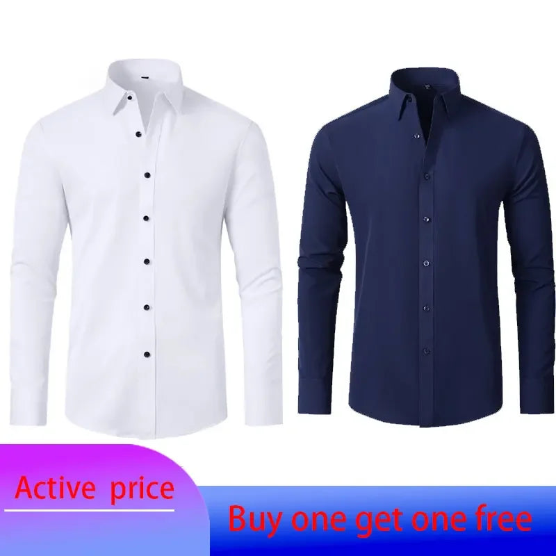 6xl summer black White Oversize men's long-sleeved Dress shirt  High quality elastic force non-iron  business casual