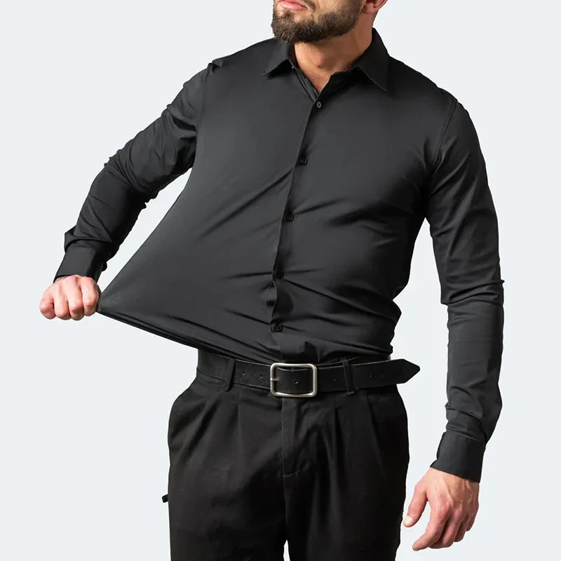 6xl summer black White Oversize men's long-sleeved Dress shirt  High quality elastic force non-iron  business casual