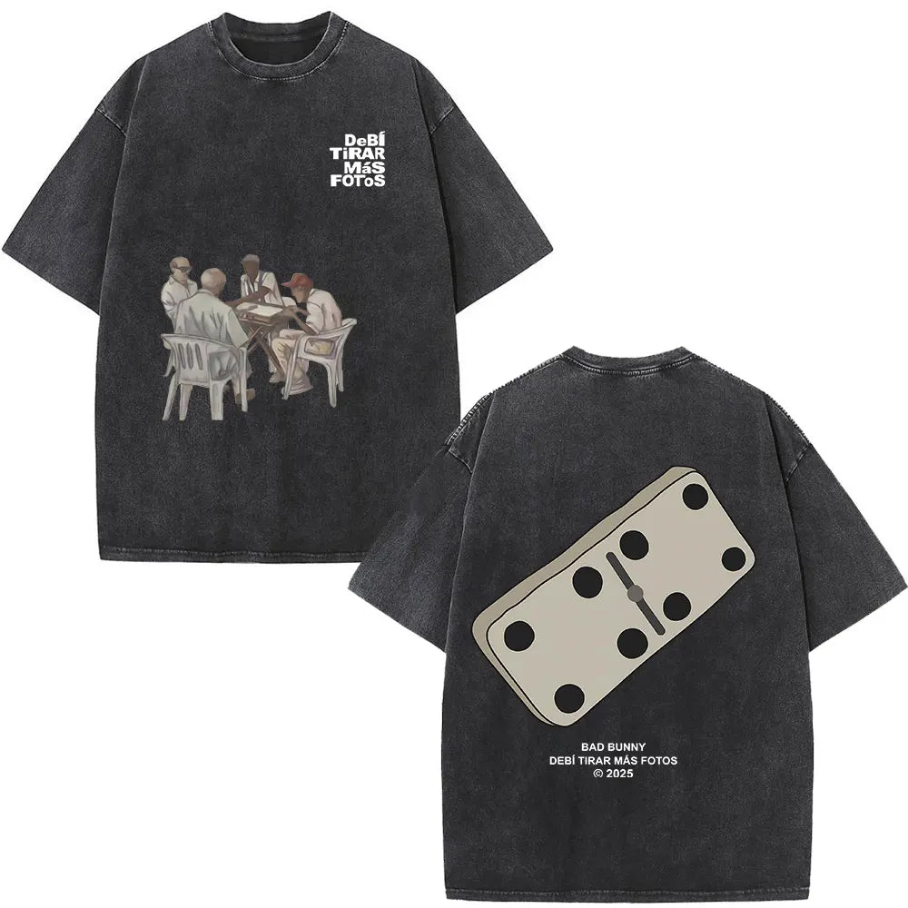 Rapper Bad Bunny Album Cover Print T-shirt Debi Tirar Mas Fotos DTMF Washed Vintage T Shirt Men Women Hip Hop Oversized T-shirts