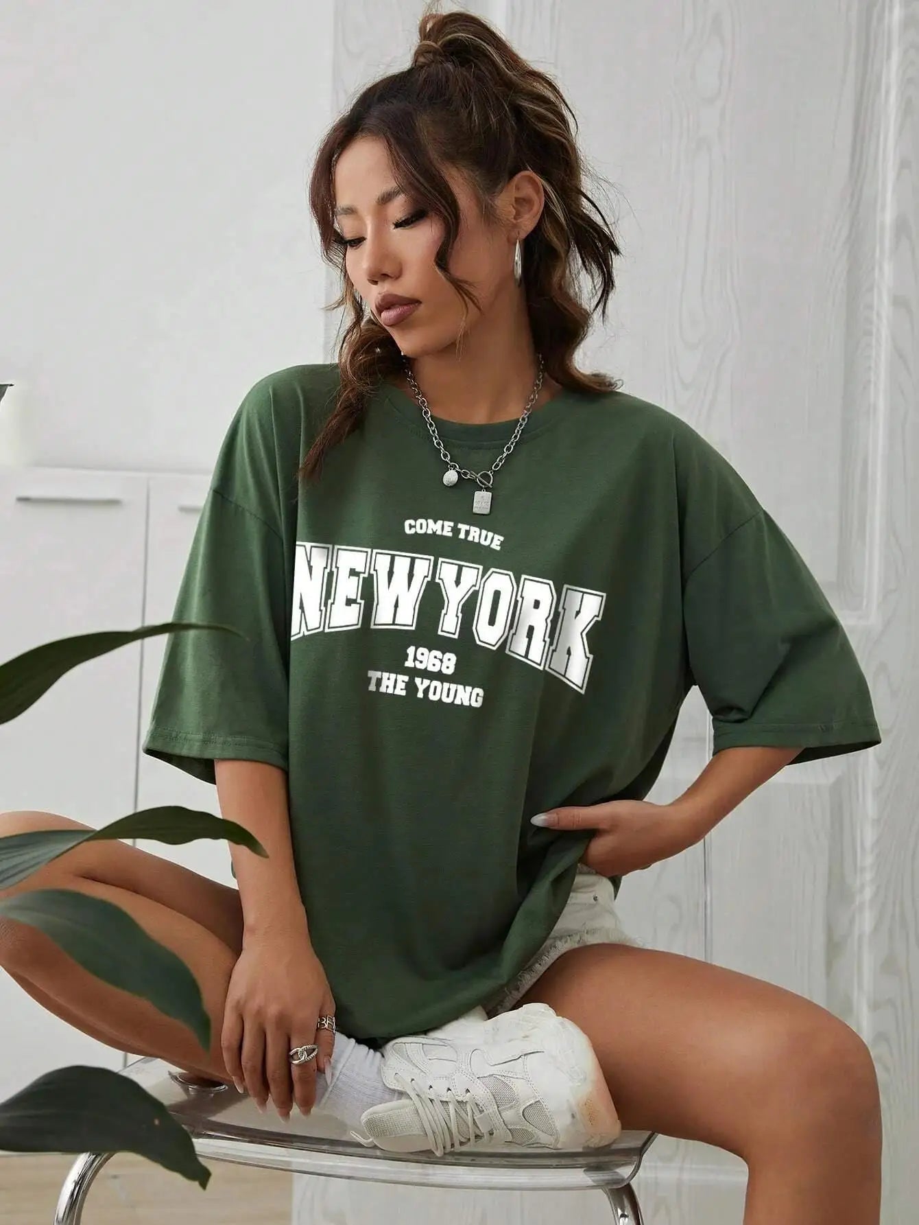 When 1968 The New York Is Young Cotton Woman Tshirts Oversize