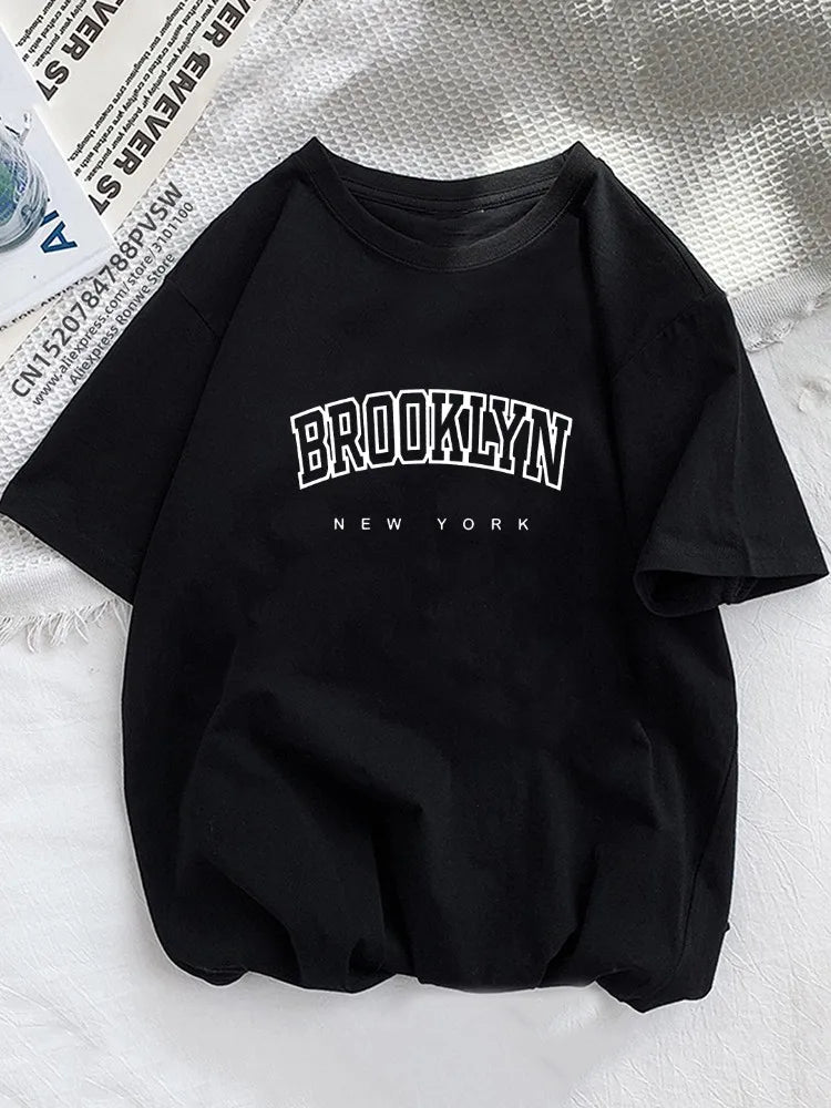 Women Brooklyn Letter Print T Shirt Girl Graphic Harajuku