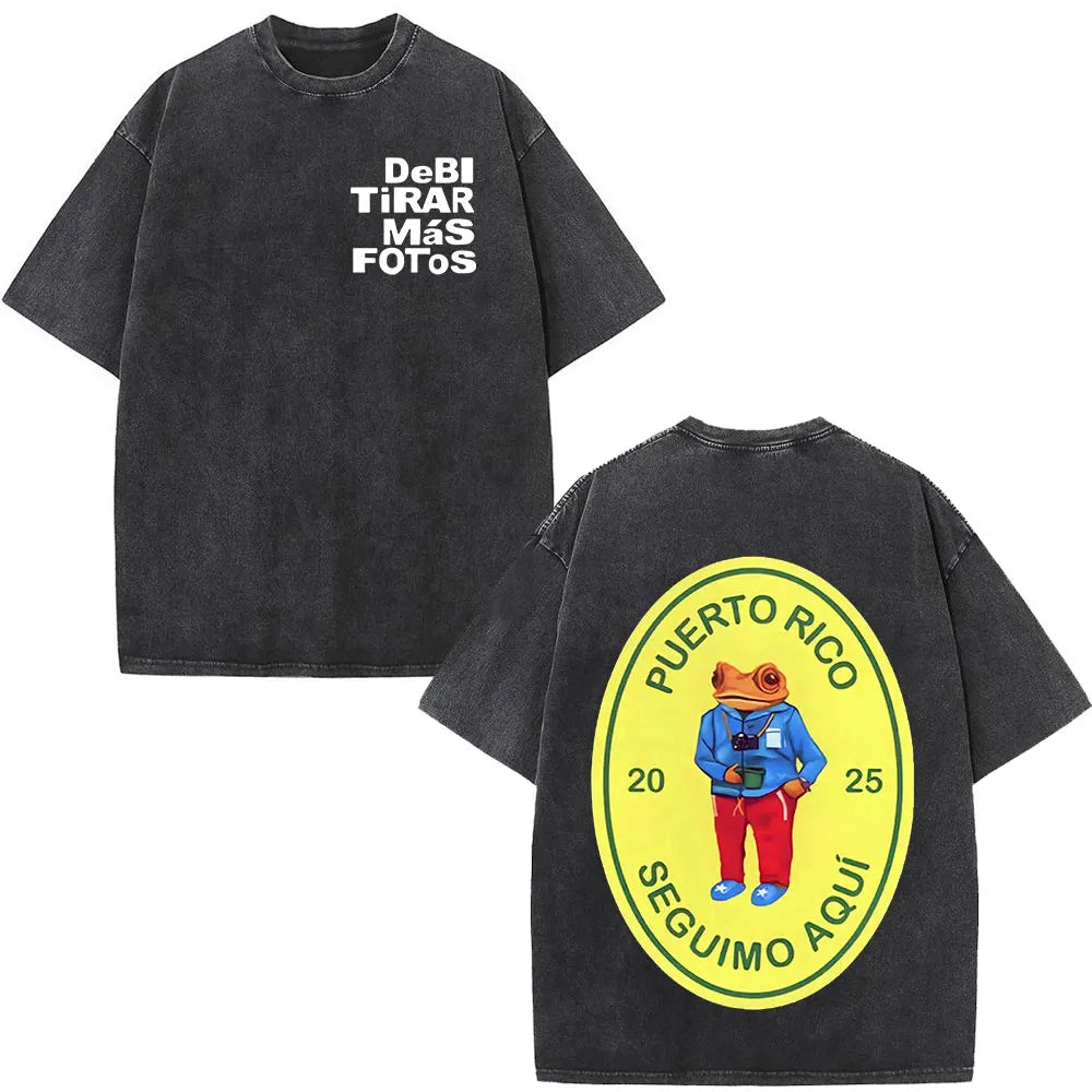 Rapper Bad Bunny Album Cover Print T-shirt Debi Tirar Mas Fotos DTMF Washed Vintage T Shirt Men Women Hip Hop Oversized T-shirts