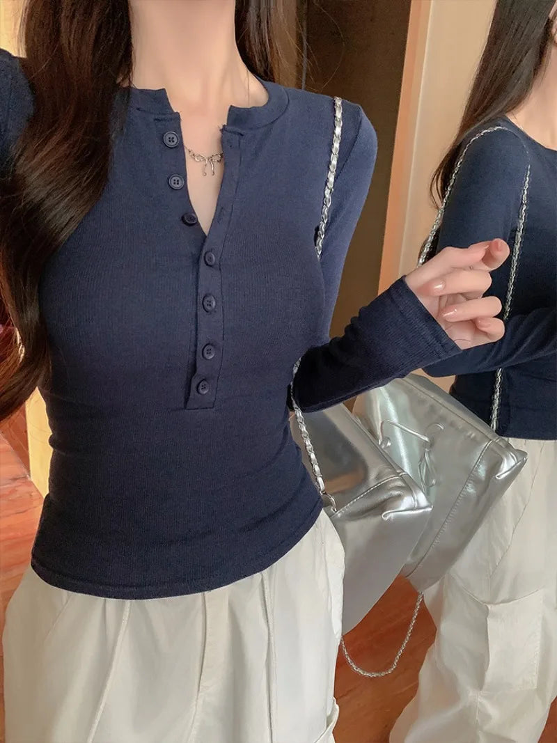 Navy Henley-Fit Top