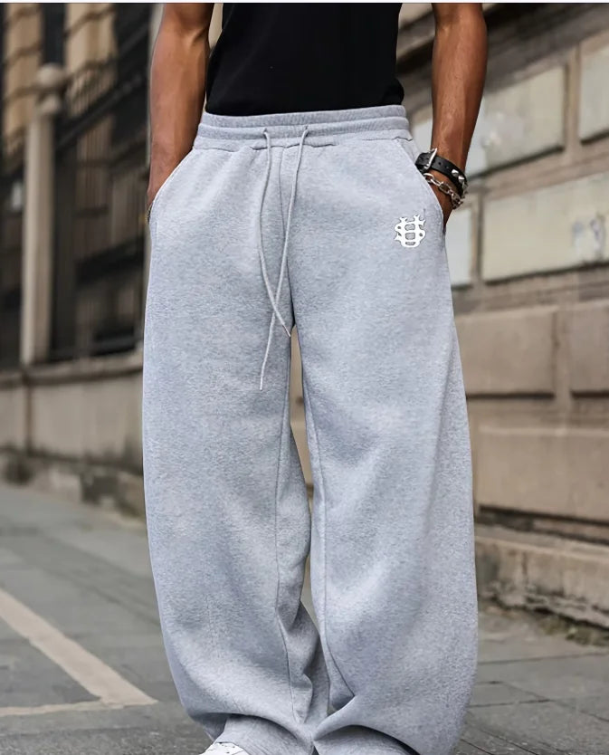 American Knife Street Men's Printed Wide-leg Pants, US Dollar Logo Sports Long Pants
