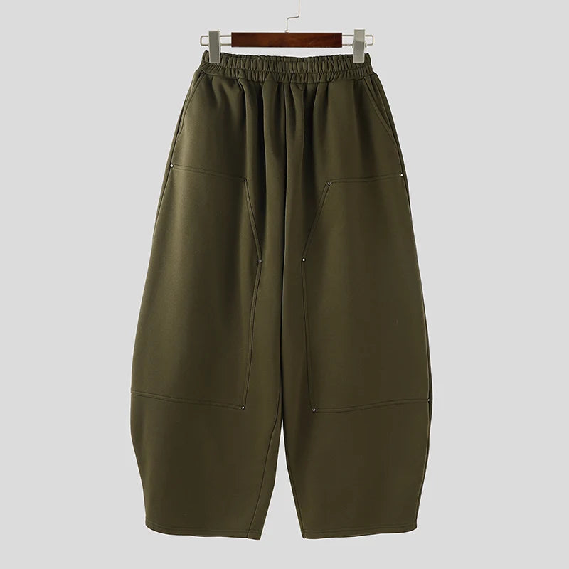 INCERUN Men Wide Leg Pants Elastic Waist Joggers