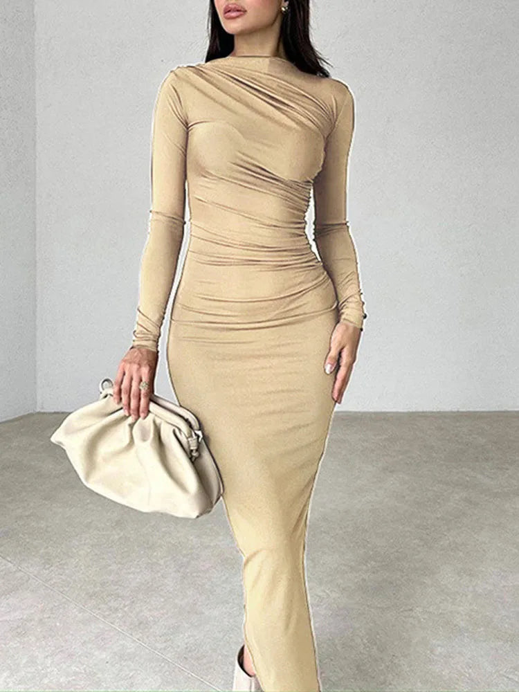 Women Elegant Solid Black Bodycon Maxi Dress Long