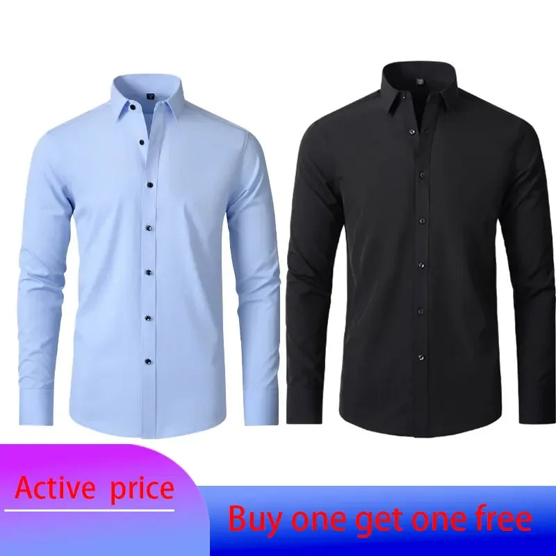 6xl summer black White Oversize men's long-sleeved Dress shirt  High quality elastic force non-iron  business casual