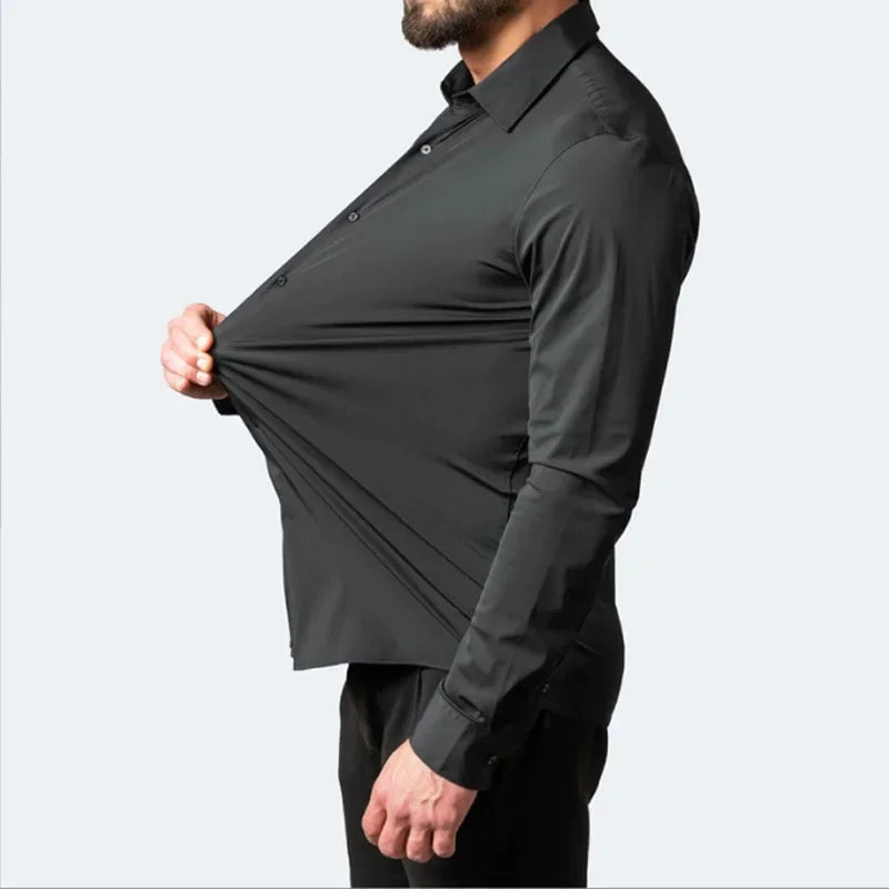 6xl summer black White Oversize men's long-sleeved Dress shirt  High quality elastic force non-iron  business casual