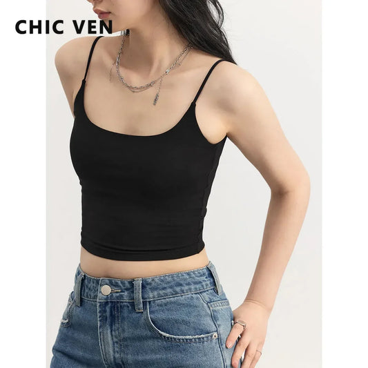 CHIC VEN Women's Tanks New Loose Short Camis Sleeveless Solid Crop Top Woman Clothing Spring Summer 2023