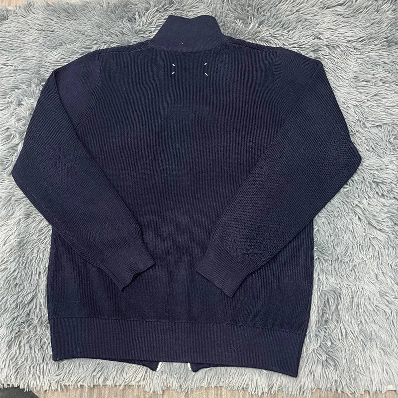 Autumn Winter Men Loose Casual Knit Sweater Zipper Semi High Neck Long Sleeve Cardigan Lazy Comfortable Warm Fashion Top