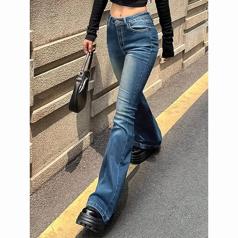 High Waist Flared Jeans Female Stretchy Bootcut Denim Pants Women