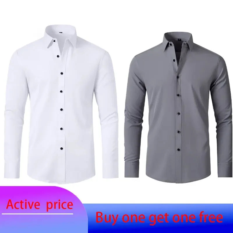 6xl summer black White Oversize men's long-sleeved Dress shirt  High quality elastic force non-iron  business casual