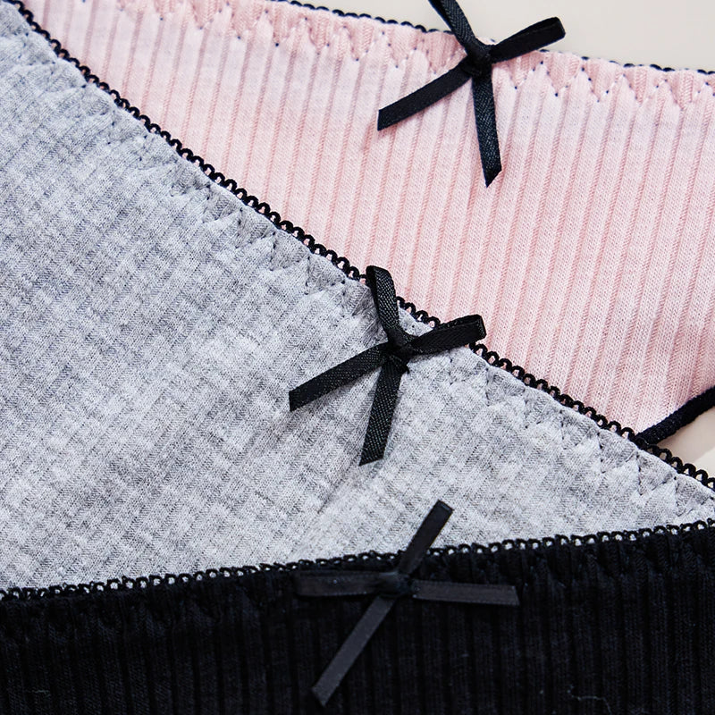 3Pset Women's Thong Low-rise Panties Solid Color Cotton