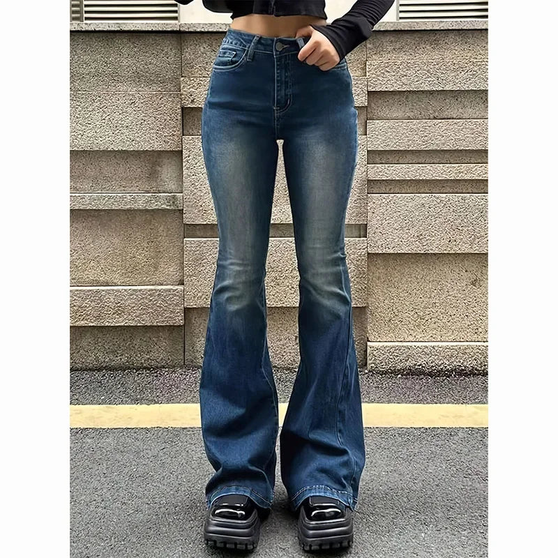 High Waist Flared Jeans Female Stretchy Bootcut Denim Pants Women