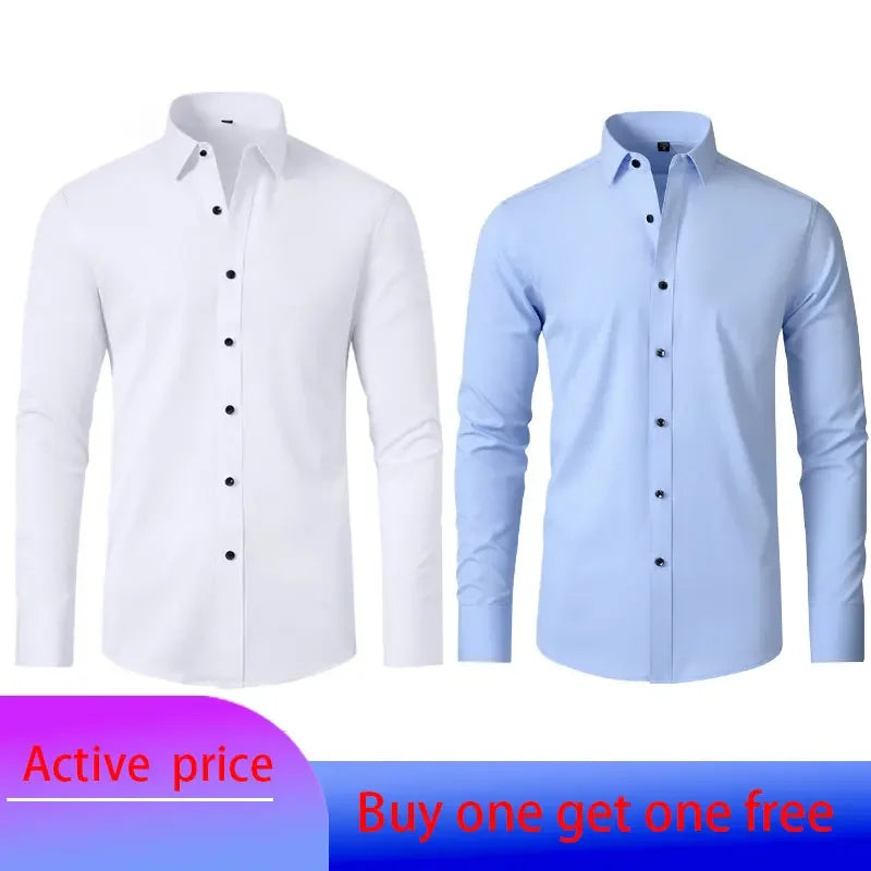 6xl summer black White Oversize men's long-sleeved Dress shirt  High quality elastic force non-iron  business casual