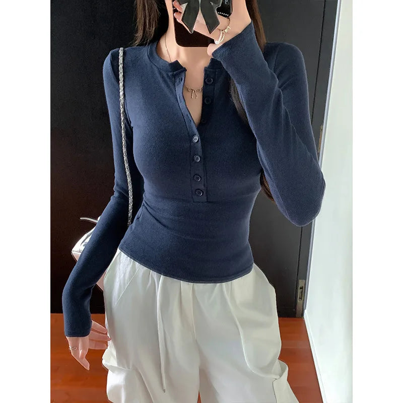 Navy Henley-Fit Top