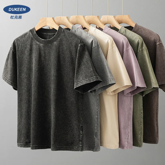 DUKEEN Men's Batiks Vintage Washed T Shirts Summer 100% Cotton Fabric Casual Loose Fit Tops Men's Clothing Multi-Color Option