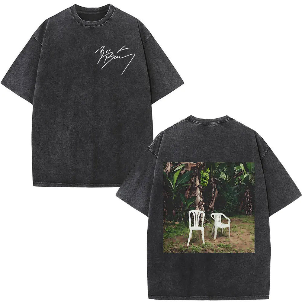 Rapper Bad Bunny Album Cover Print T-shirt Debi Tirar Mas Fotos DTMF Washed Vintage T Shirt Men Women Hip Hop Oversized T-shirts