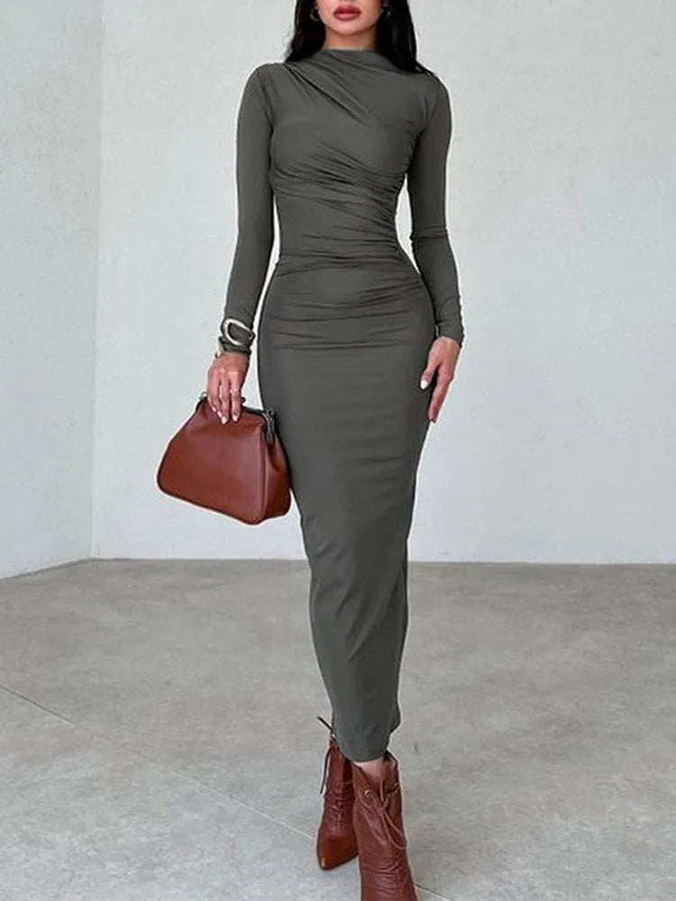 Women Elegant Solid Black Bodycon Maxi Dress Long