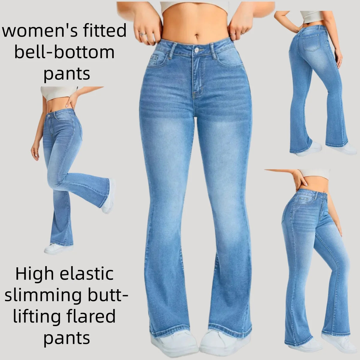 Womens Pants Casual Streetwear High Waist Wide Leg Flared Trousers