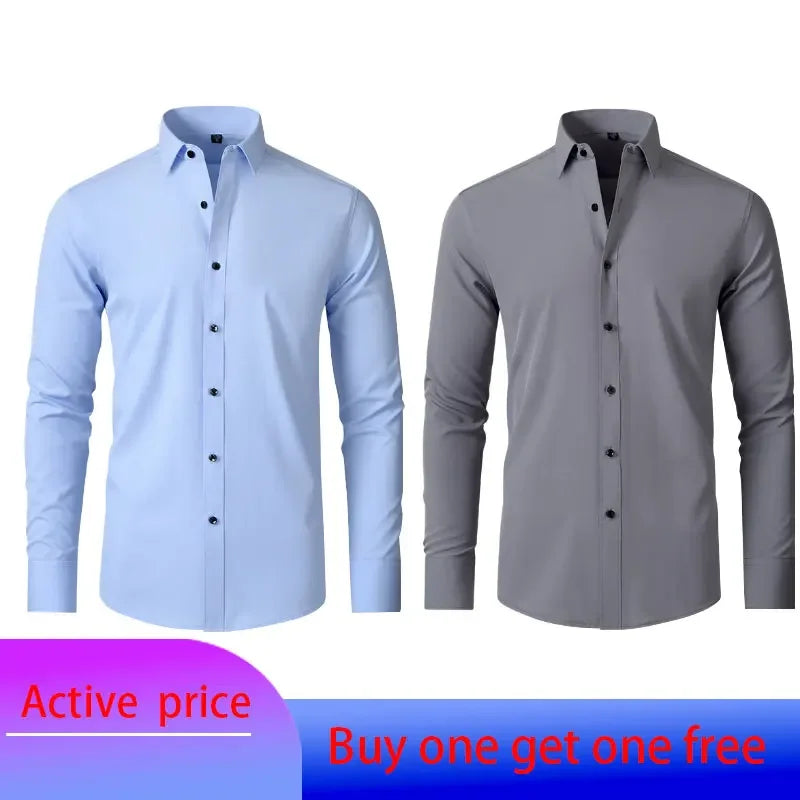 6xl summer black White Oversize men's long-sleeved Dress shirt  High quality elastic force non-iron  business casual