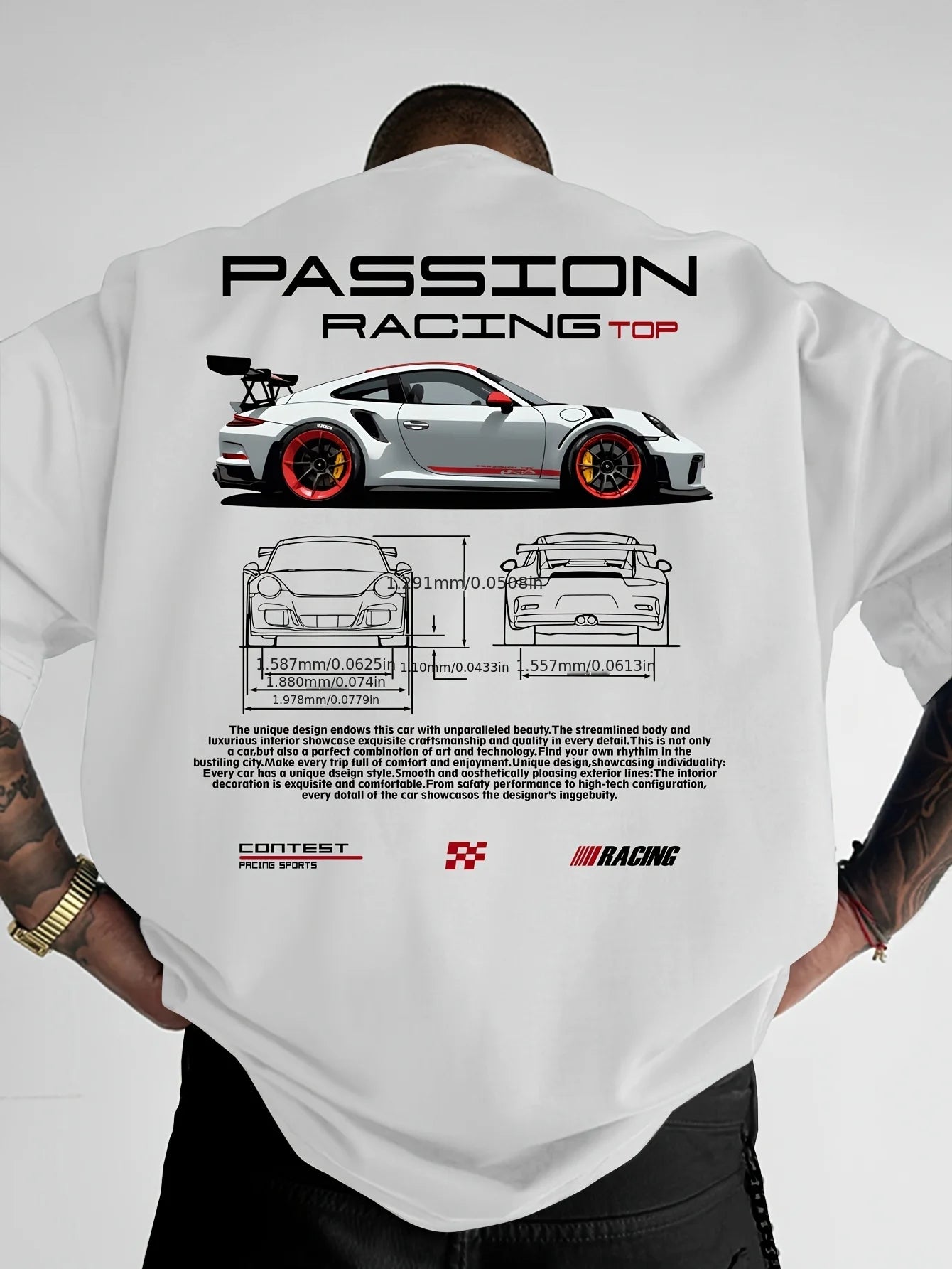 Men's Summer T-shirt with Top-level Racing Element Pattern Print Street Style Fashion