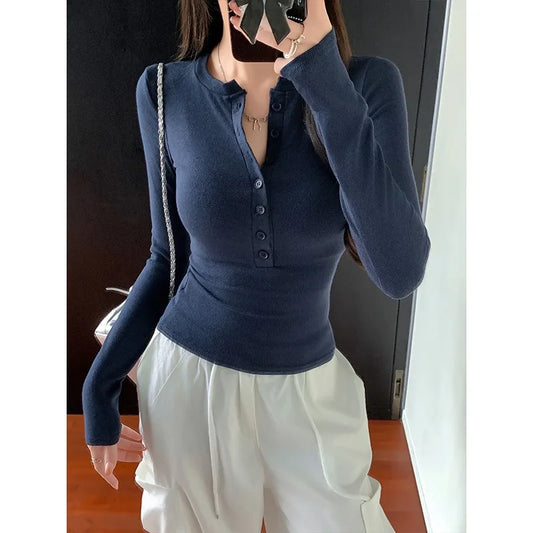 Navy Henley-Fit Top