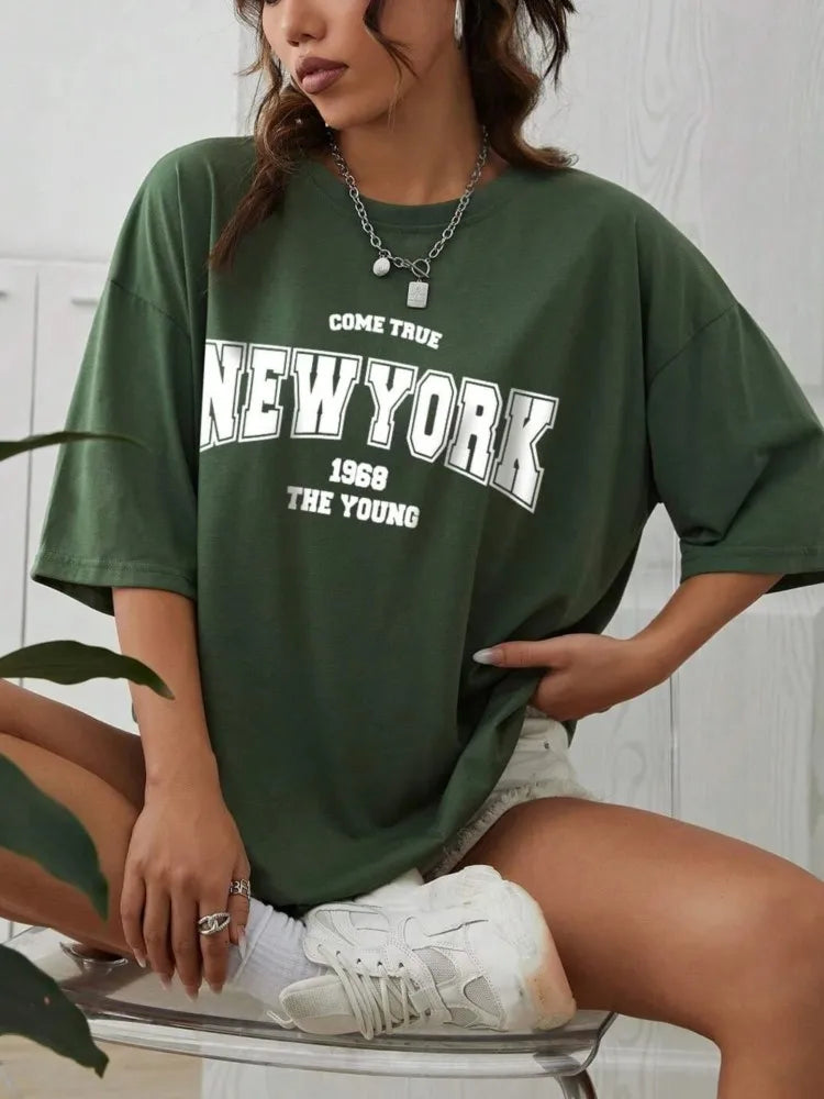 When 1968 The New York Is Young Cotton Woman Tshirts Oversize