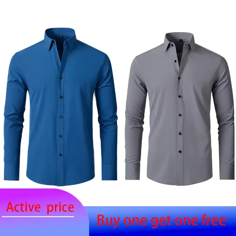 6xl summer black White Oversize men's long-sleeved Dress shirt  High quality elastic force non-iron  business casual