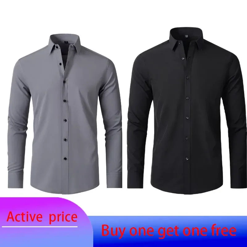 6xl summer black White Oversize men's long-sleeved Dress shirt  High quality elastic force non-iron  business casual