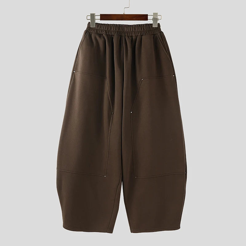 INCERUN Men Wide Leg Pants Elastic Waist Joggers