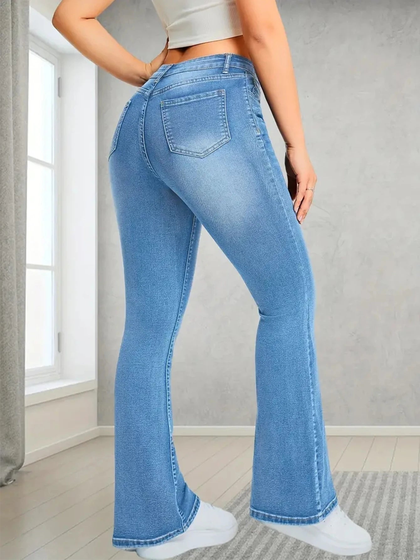 Womens Pants Casual Streetwear High Waist Wide Leg Flared Trousers
