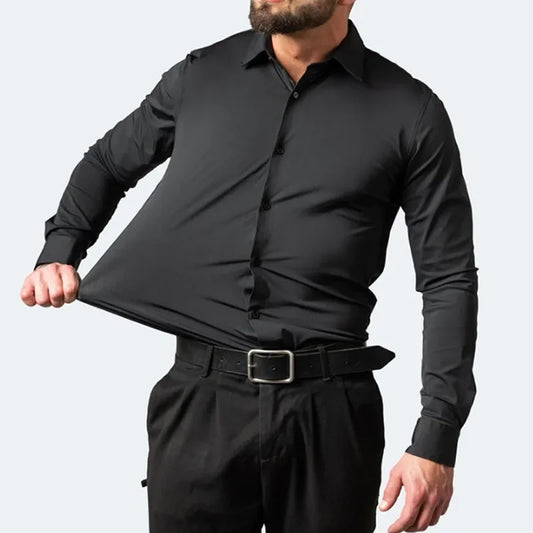 6xl summer black White Oversize men's long-sleeved Dress shirt  High quality elastic force non-iron  business casual