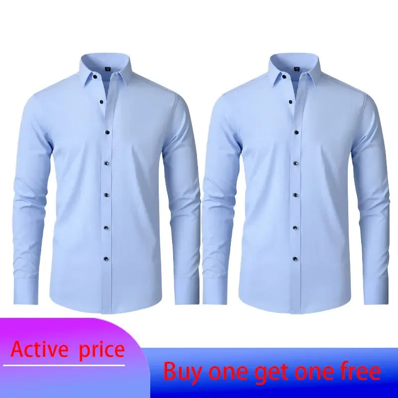 6xl summer black White Oversize men's long-sleeved Dress shirt  High quality elastic force non-iron  business casual