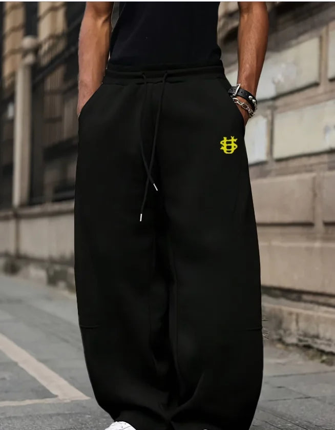 American Knife Street Men's Printed Wide-leg Pants, US Dollar Logo Sports Long Pants