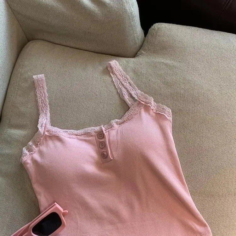 Coquette Y2k Crop Top Summer Lace Tank Top Women Cropped Cute Camis Sexy White Crop Tops Female Korean Sleeveless Black Vest