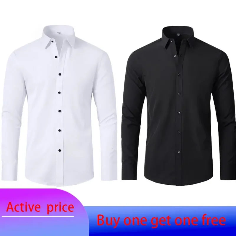6xl summer black White Oversize men's long-sleeved Dress shirt  High quality elastic force non-iron  business casual