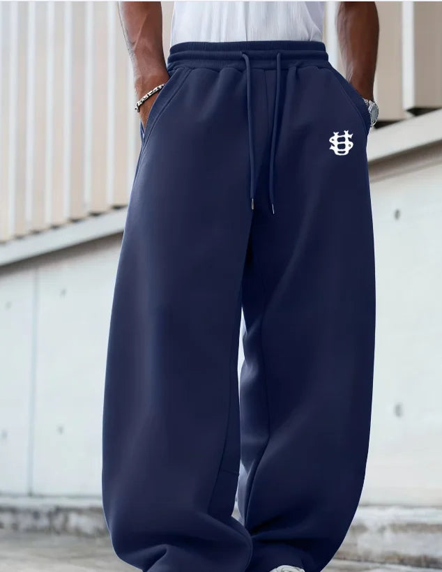 American Knife Street Men's Printed Wide-leg Pants, US Dollar Logo Sports Long Pants