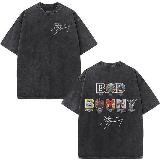 Rapper Bad Bunny Album Cover Print T-shirt Debi Tirar Mas Fotos DTMF Washed Vintage T Shirt Men Women Hip Hop Oversized T-shirts