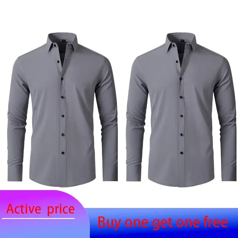 6xl summer black White Oversize men's long-sleeved Dress shirt  High quality elastic force non-iron  business casual