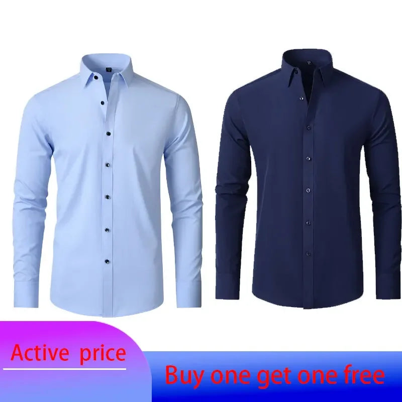6xl summer black White Oversize men's long-sleeved Dress shirt  High quality elastic force non-iron  business casual