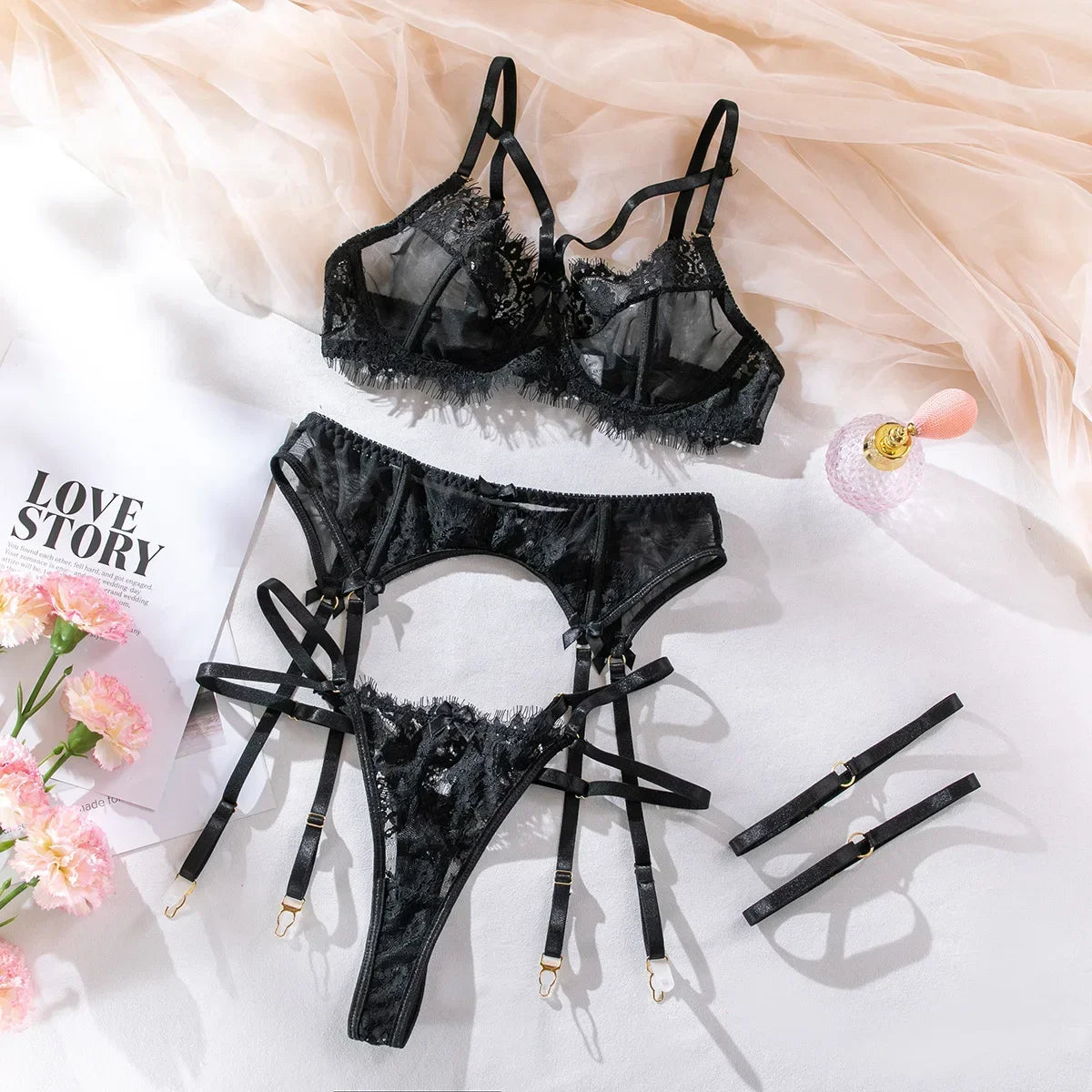 Tornova 4 Piece Sexy Lingerie Set for Women