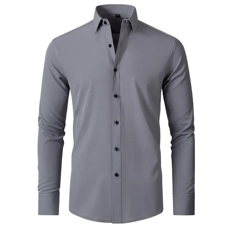 6xl summer black White Oversize men's long-sleeved Dress shirt  High quality elastic force non-iron  business casual