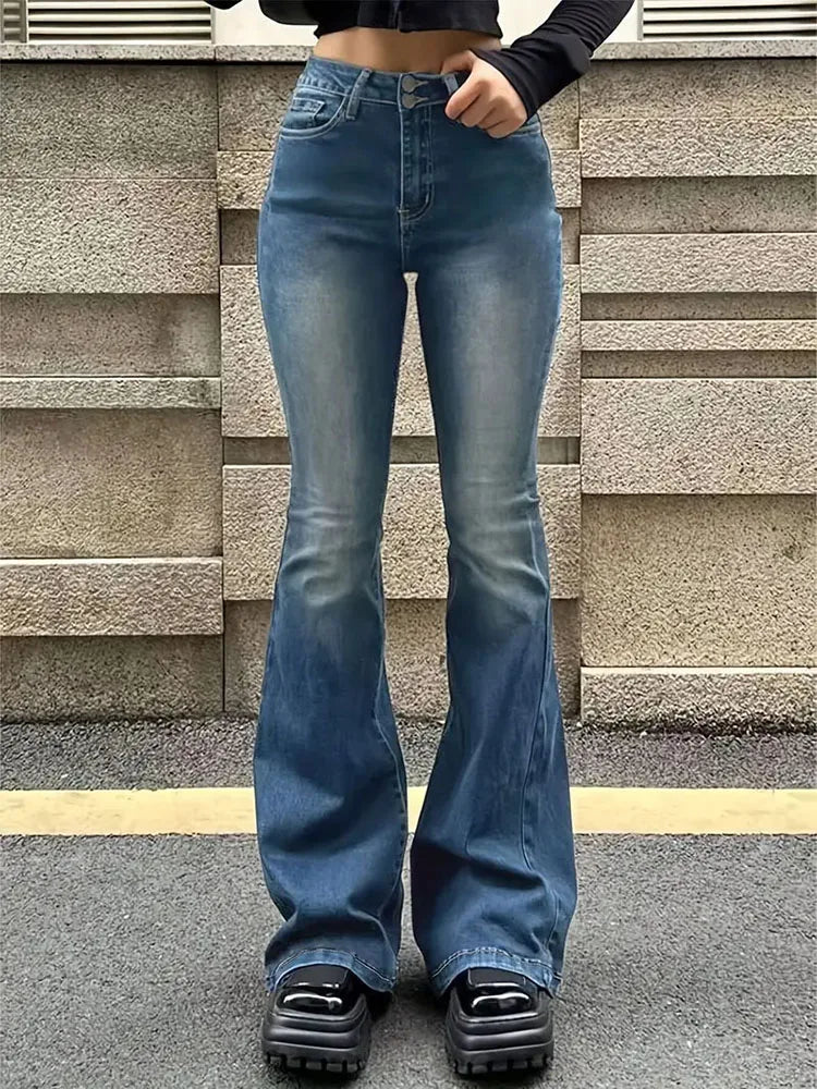 Women Flare Stretch Moustache Jeans Fashion Skinny Bell Bottom High Waist