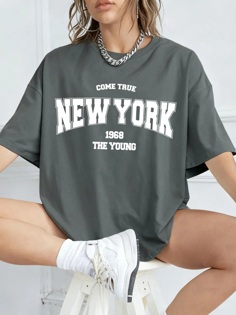 When 1968 The New York Is Young Cotton Woman Tshirts Oversize