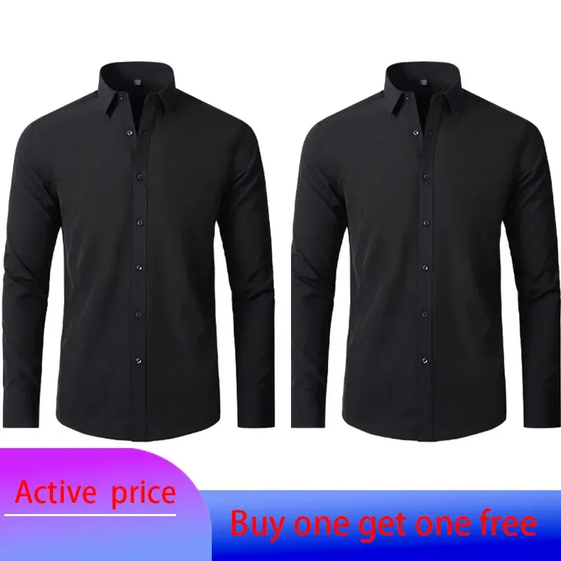 6xl summer black White Oversize men's long-sleeved Dress shirt  High quality elastic force non-iron  business casual